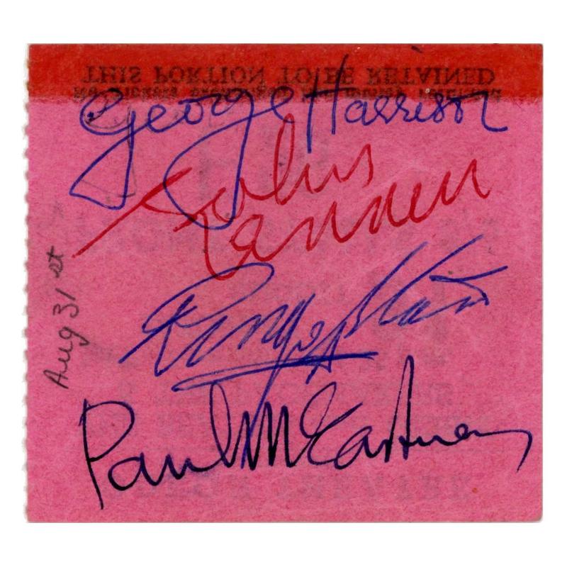 Beatles Autographed Concert Ticket
