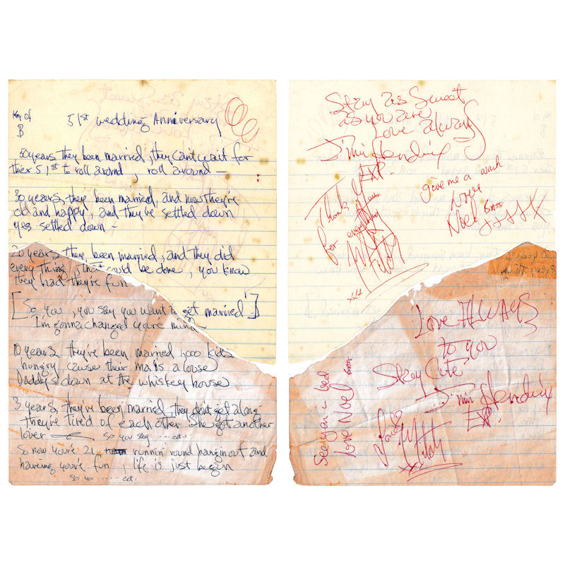 Jimi Hendrix 1967 51st Wedding Anniversary Handwritten Lyrics & Autographs